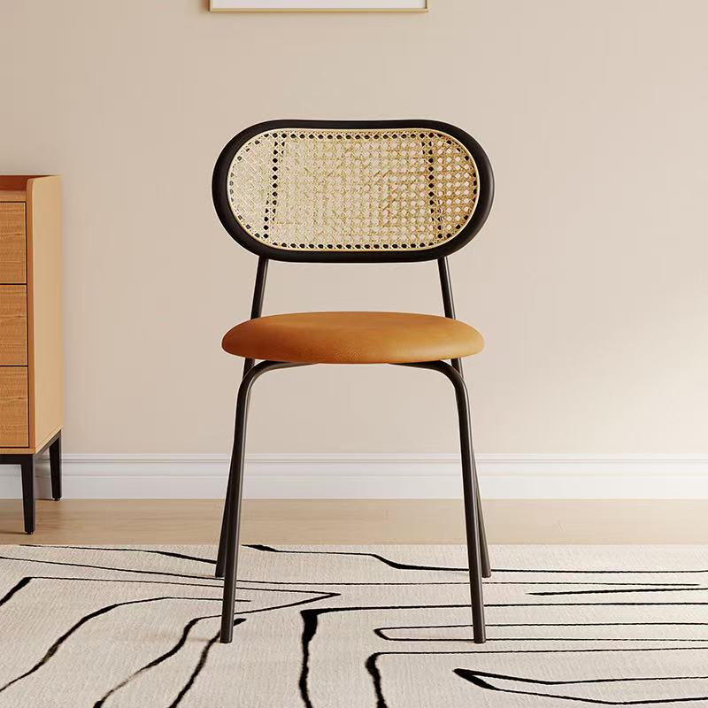 Rattan Dining Chair with Microfiber Leather Seat