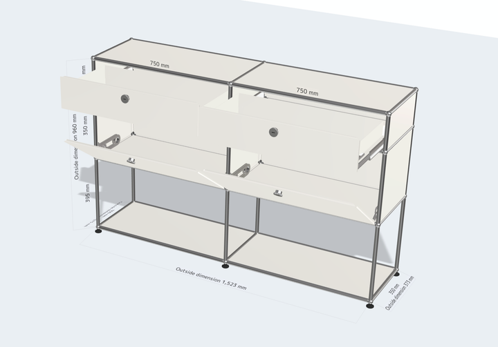 Modular Cabinet Two by Three (Two Drawers + Two Flip-Down Door)