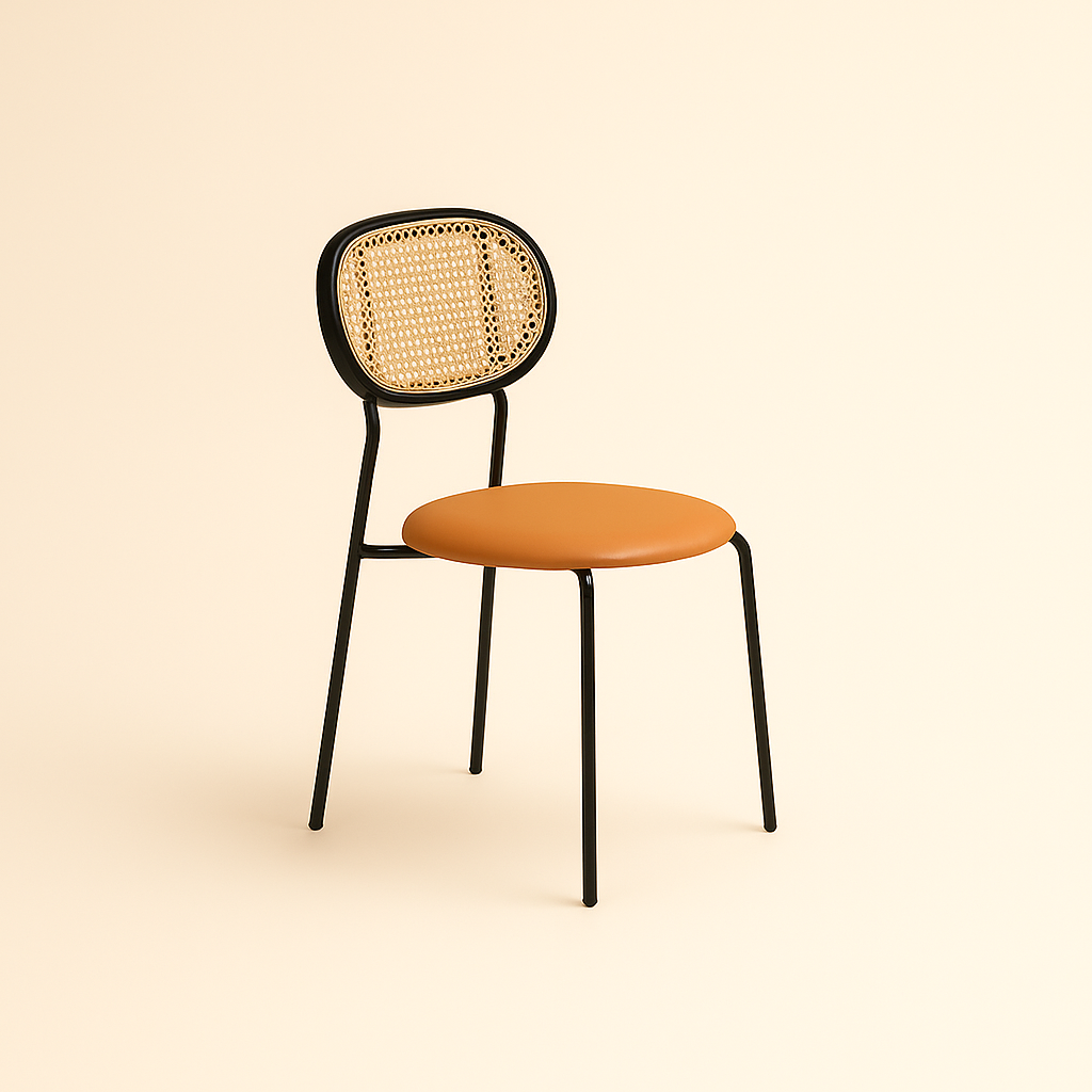 Rattan Dining Chair with Microfiber Leather Seat