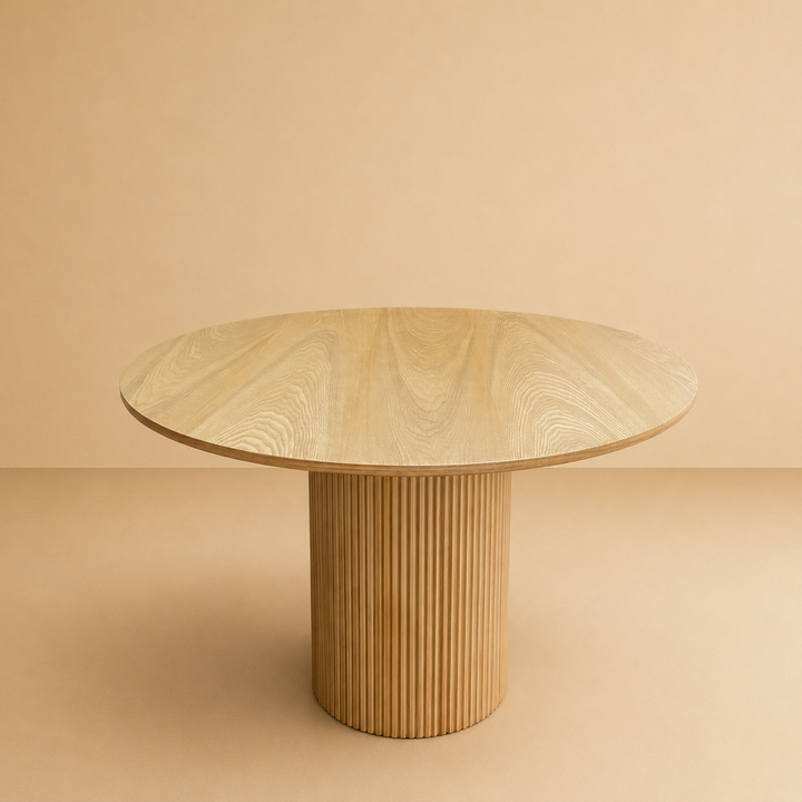 NORDIC Fluted Round Dining Table (Natural Wood Color)