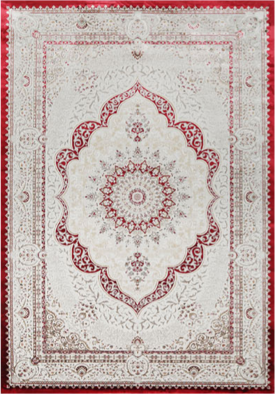 FARAZ PH14A ivory and red medallion area rug