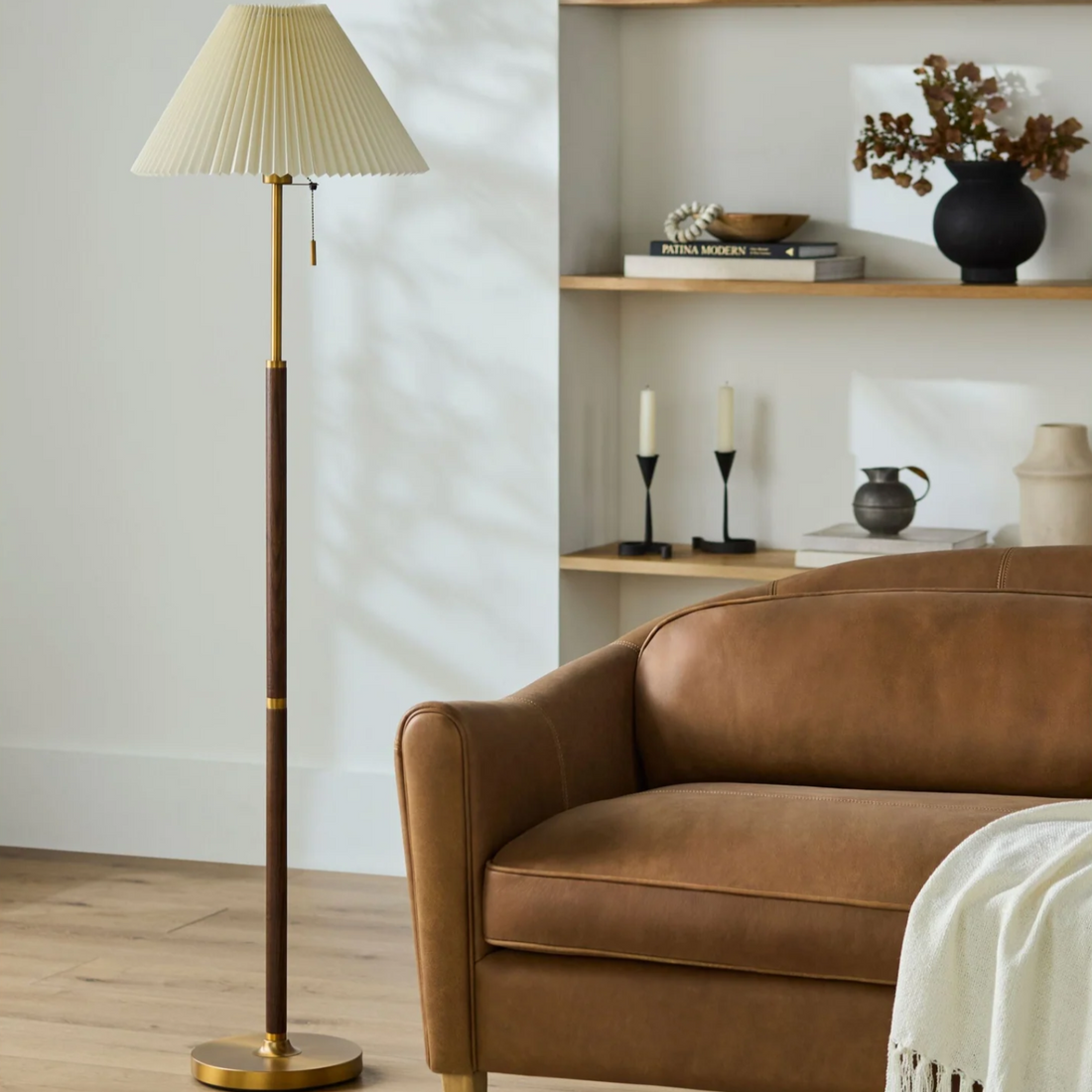 Walnut Wood Accent Floor Lamp