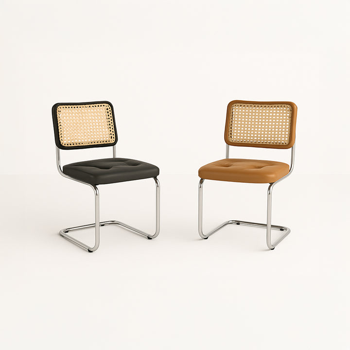 Rattan Chair with Faux Leather Seat